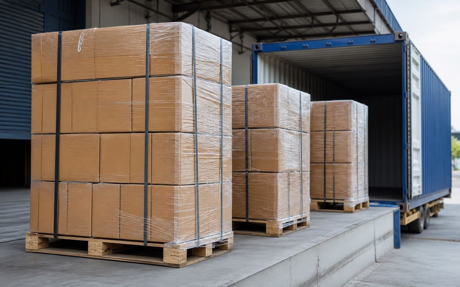 Industrial packaging products prepared for dispatch